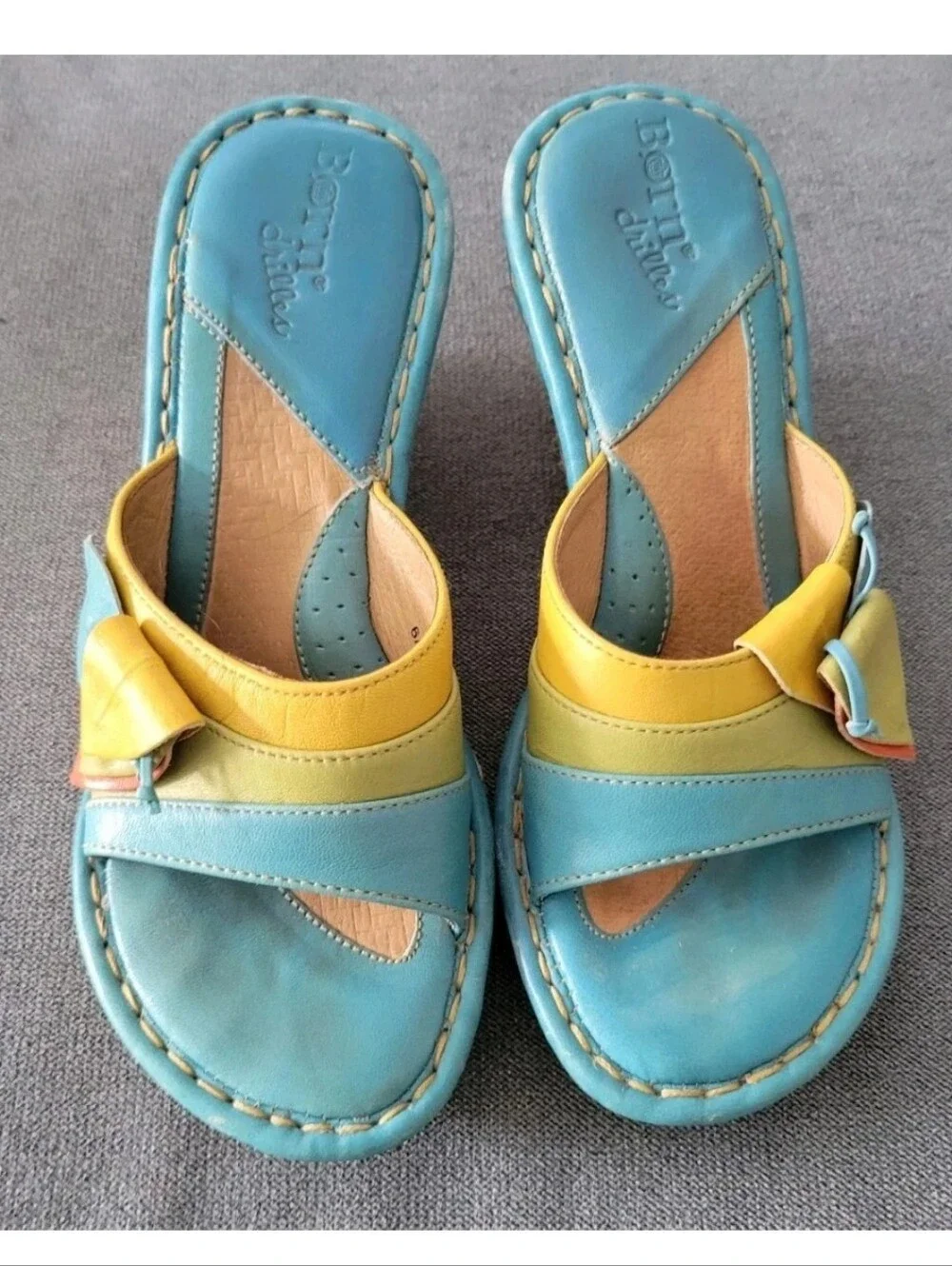 Born Drilles Wedge Blue Green Slide Espadrille Sandals Heels Beach Y2k 6.5